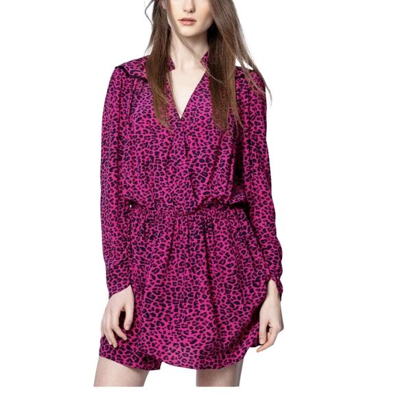 ZADIG & VOLTAIRE Reveal Leopard Print Dress Hot Pink Black MSRP $398 Large NWT - Picture 12 of 12